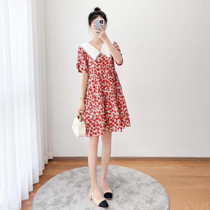 娃娃领碎花连衣裙女夏2025新款宽松气质显瘦甜美小个子雪纺a字裙