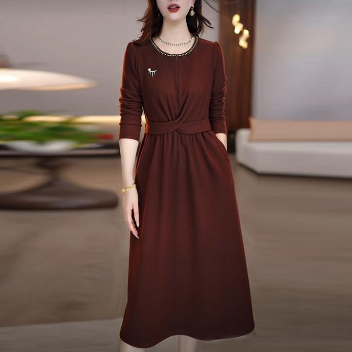 磨毛精纺气质轻奢女装2025秋冬季新款长袖时尚中长款打底连衣裙子