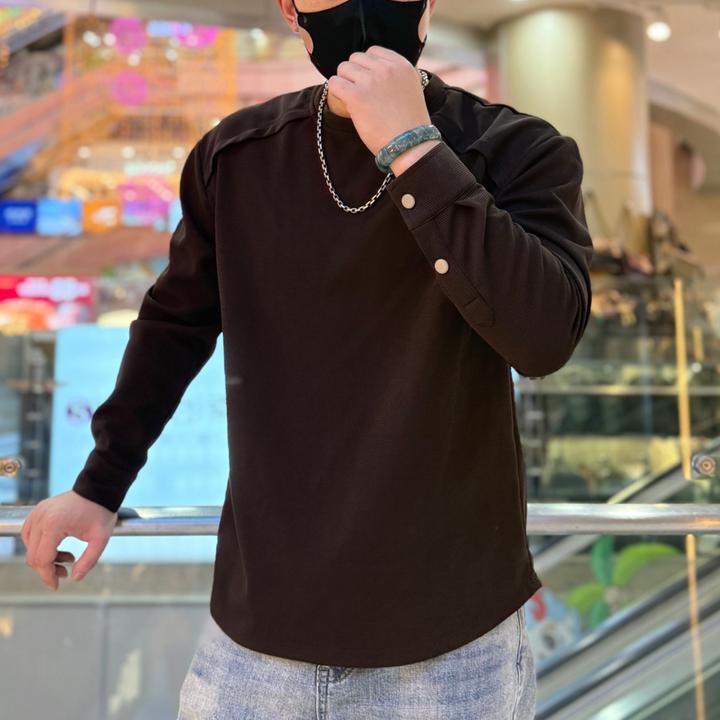 情侣秋季加绒长袖圆领纯色春季简约保暖款上衣男生衣服高级感男装