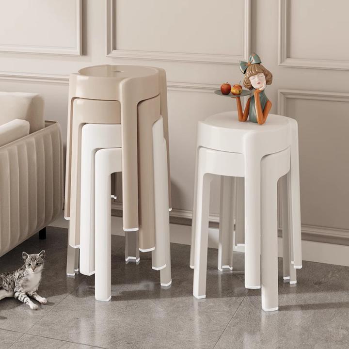 奶油风家用塑料凳子可叠放网红风车凳结实耐用吃饭餐桌备用圆椅子