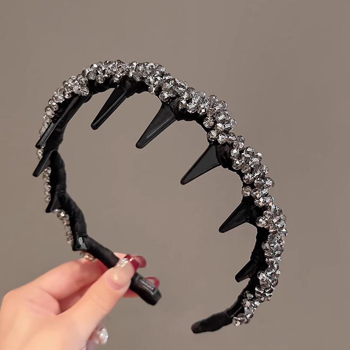 高级感黑色水钻布艺缠绕波浪发箍女小香风百搭发窟高颅顶压头发箍