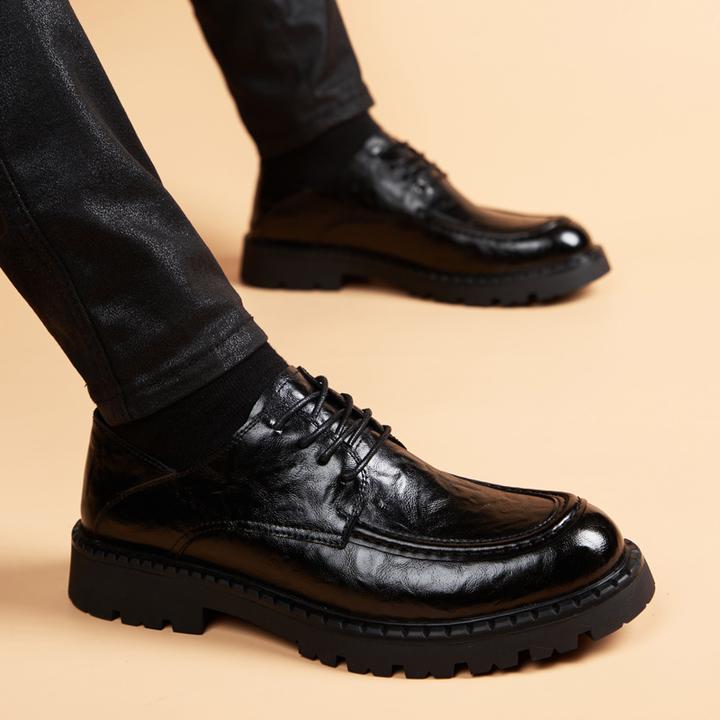 EAEOVNI男士皮鞋新款厚底真皮商务休闲软皮办公室英伦通勤德比鞋