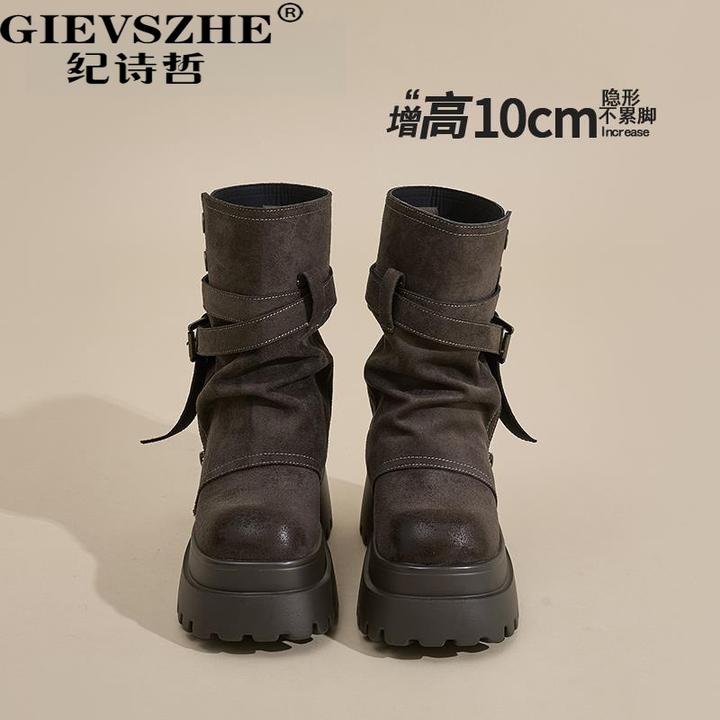 纪诗哲靴子女厚底增高马丁靴女秋冬新款堆堆靴时尚百搭裤管靴女款