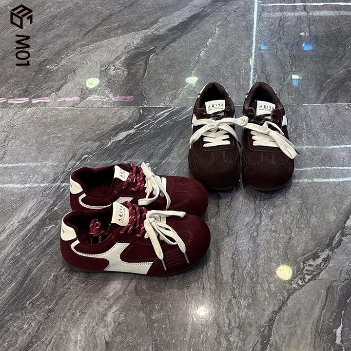 M01轻便软底显脚小丑萌德训鞋女2025秋冬新款双色带加绒阿甘鞋