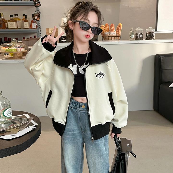 女童春装外套2025新款女孩韩版撞色夹克春秋中大童网红棒球服上衣