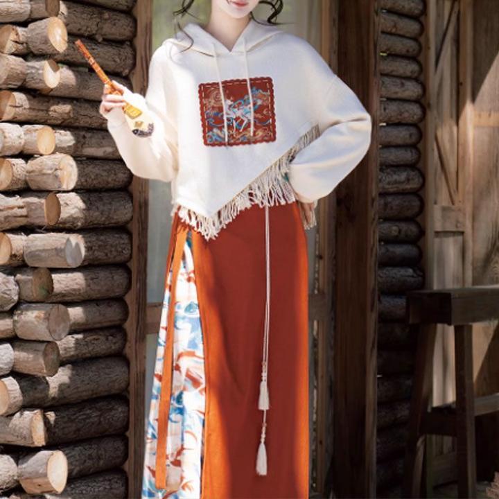 刺绣卫衣两片裙汉元素女敦煌风异域国风显瘦两件套2025年秋季新款