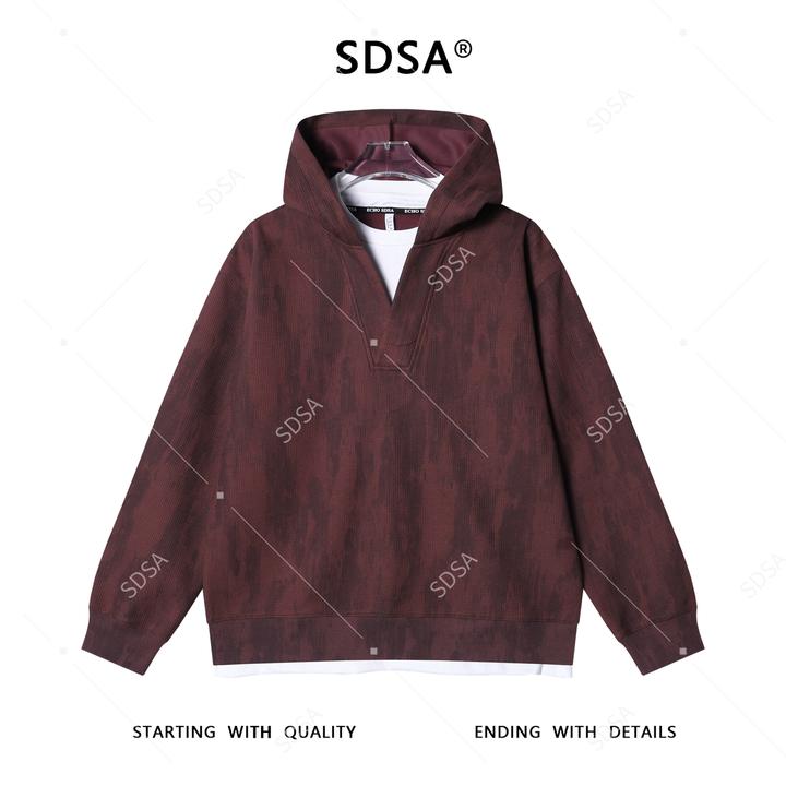 SDSA男士秋冬新款痞帅男装韩版扎染撞色连帽假两件卫衣简约百搭