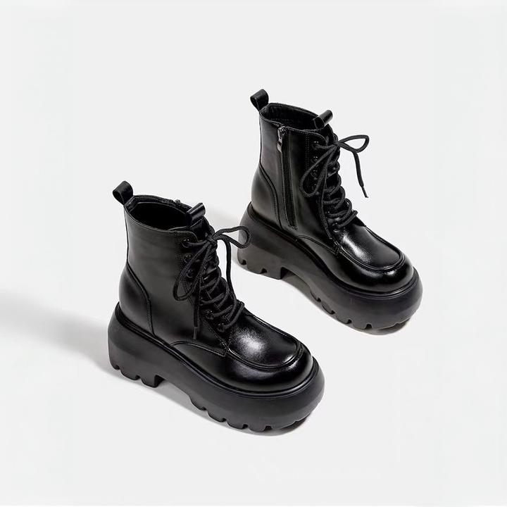 爆款英伦风粗跟马丁靴女2025秋冬新款单靴小个子内增高厚底短靴子