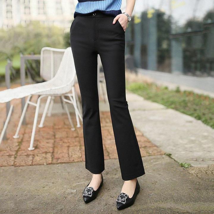 冰丝西装裤子女夏季薄款春装微喇叭裤职业黑色显瘦阔腿九分休闲裤