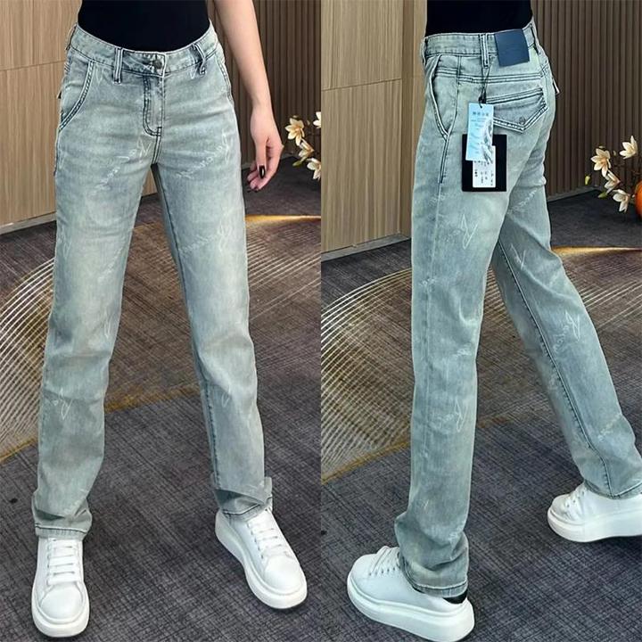 欧洲站高端牛仔裤男春秋潮牌高品质字母休闲裤轻奢弹力修身直筒裤