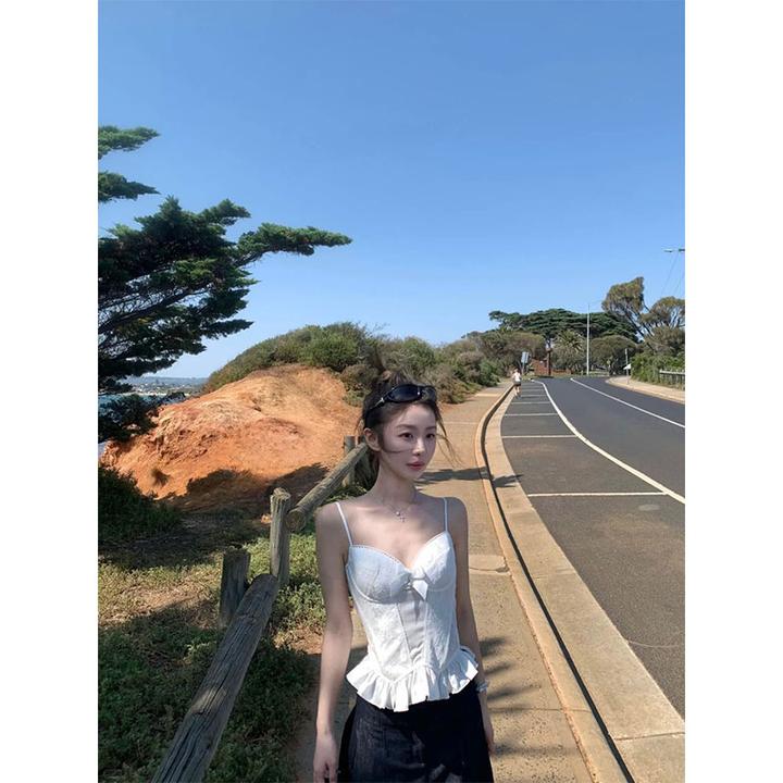 纯欲风时尚辣妹性感气质修身吊带背心上衣高腰宽松直筒休闲阔腿裤