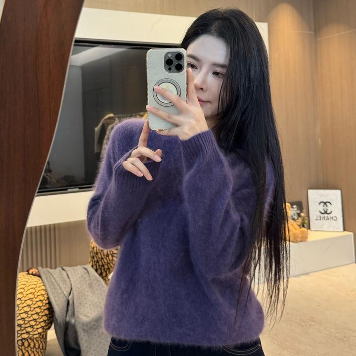 宿慕SUM羊毛山羊绒圆领针织衫毛衣2025冬季新款慵懒风毛衣女7767