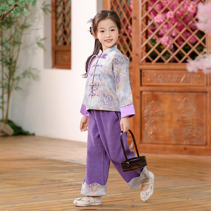 女童春季2025新款套装国风新中式春秋宝宝儿童古风长袖上衣两件套
