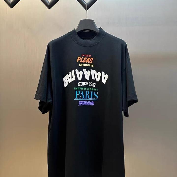 男装巴黎风正确版夏季新款倒立彩色字母印花短袖男女同款宽松休