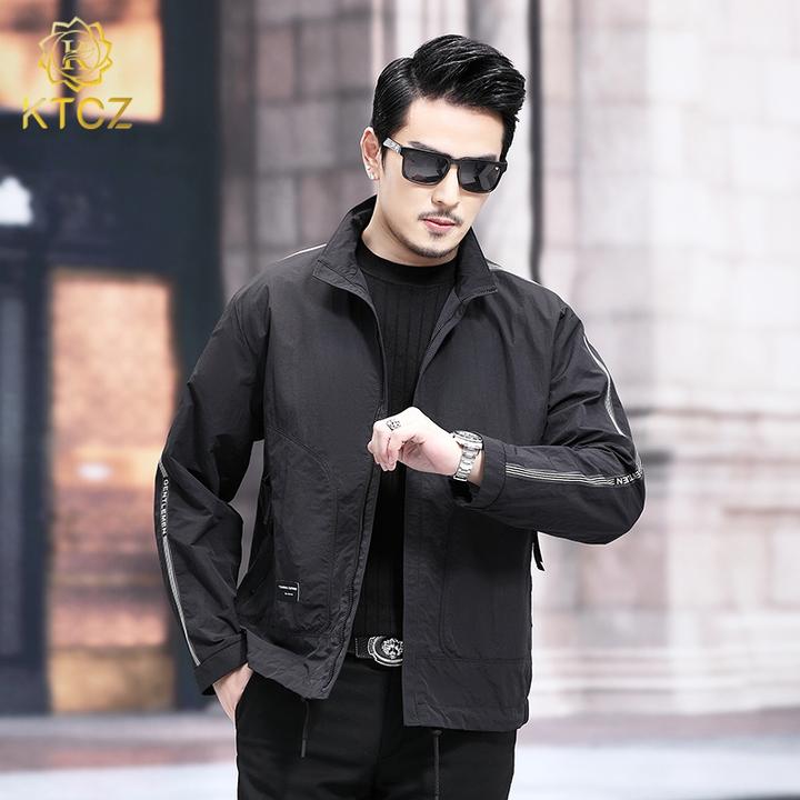 KTCZ男士夹克春秋立领休闲上衣2025新款大码宽松薄潮流外套男