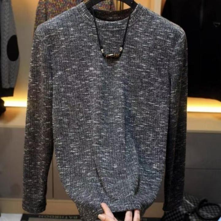 百搭针织衫男秋冬新款时尚潮流长袖T恤轻奢弹力修身圆领休闲上衣