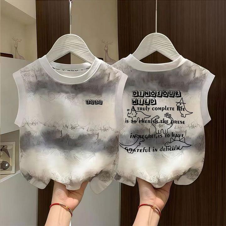 夏季新款男童韩范宽松纯棉背心上衣中大童帅气时髦扎染坎肩上衣t