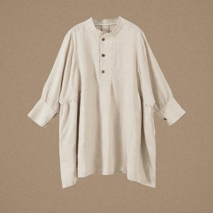 【以之】设计师品牌原创小立领三粒扣上衣手工捏皱宽松亚麻上衣女