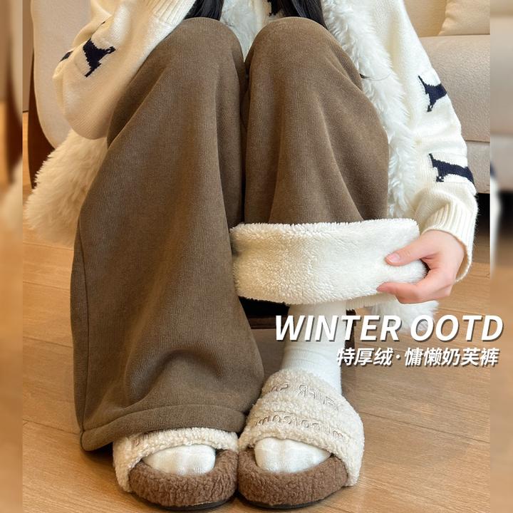 加绒奶芙山本裤女2026年秋冬高腰宽松显瘦小个子慵懒风阔腿拖地裤