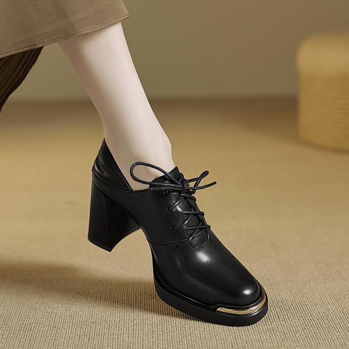 小个子手工女鞋8.3cm~深口粗跟高跟鞋小皮鞋增高百搭单鞋英伦风格