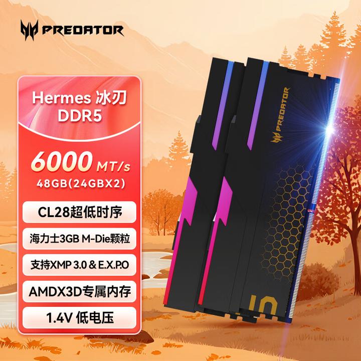 宏碁掠夺者冰刃48G(24G×2)套装 DDR5 C28 6000频率 台式机内存条