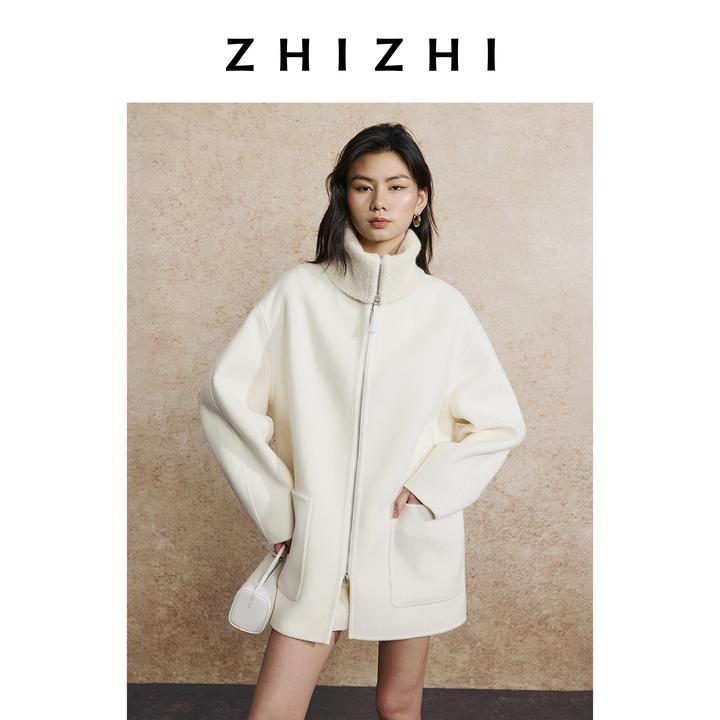 致知 笛家弄 全羊毛呢子翻领中长款大衣廓形宽松ZZ2EAWWT013