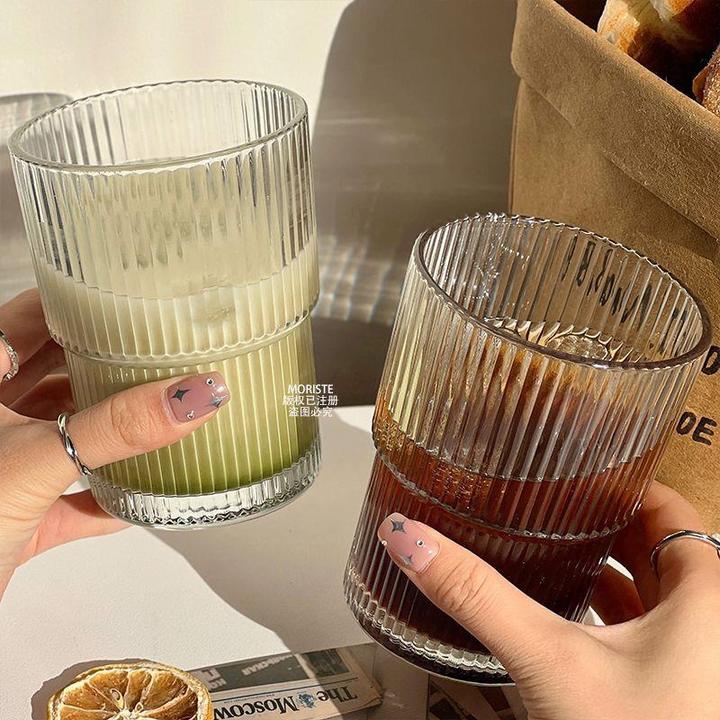亏本福利竖条纹in玻璃杯冰美式牛奶杯高颜值家用喝水杯子透明竖纹