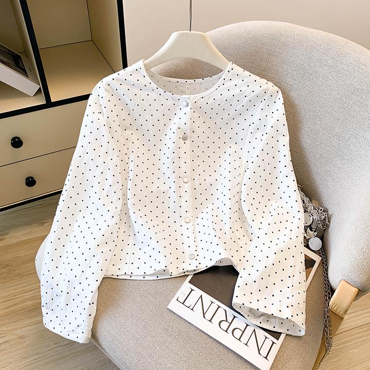 法式高级感波点圆领长袖衬衫女春秋2025新款时尚宽松显瘦休闲上衣