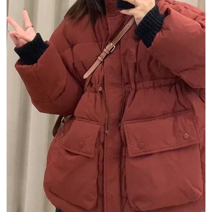 韩版加厚防风保暖立领面包服女冬季新款高级感小个子宽松显瘦外套