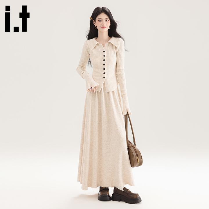 i.t:CHOCOOLATE韩系针织衫套装女士秋冬款气质半身裙时髦气质套装