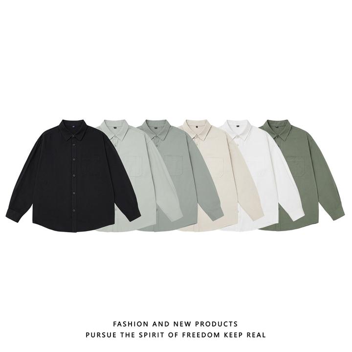 纯色工装衬衫男款春秋季高级感长袖叠穿棉质衬衣cleanfit情侣外套