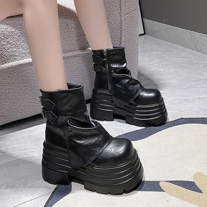 【JTG&SHOES 官方】欧货质感裤管靴女2025新款复古小个子厚底增高