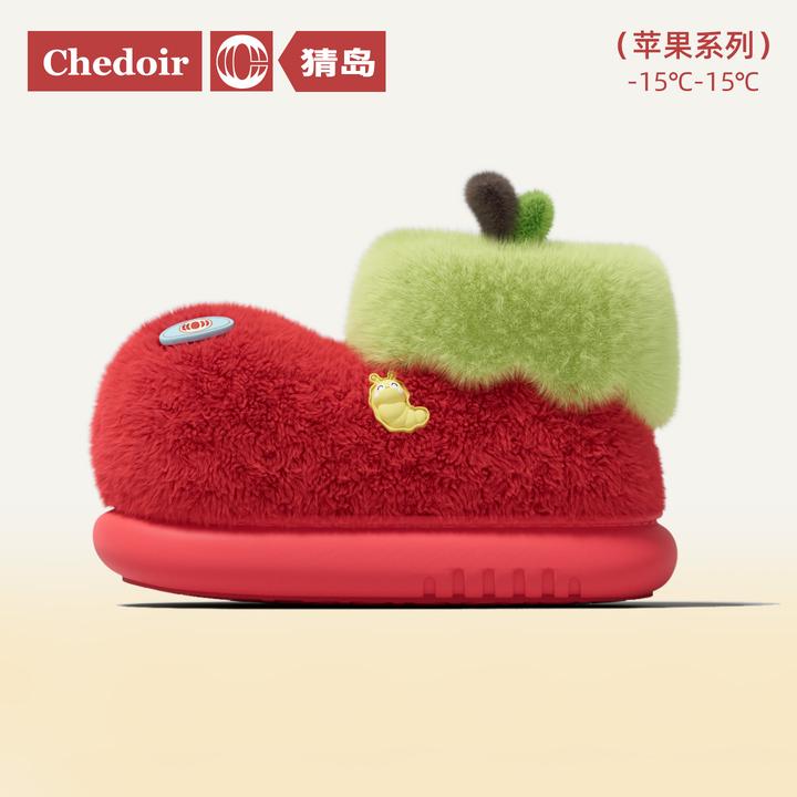 【chedoir猜岛】苹果乐园棉靴女冬季毛绒保暖居家情侣棉拖鞋可外穿