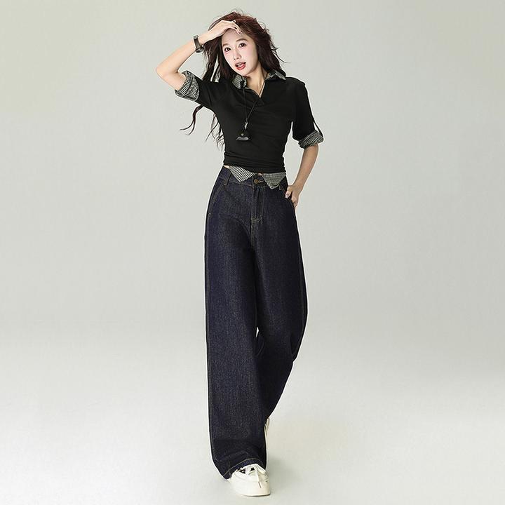 美式复古秋季宽松阔腿裤垂感拖地直筒牛仔裤女秋新款