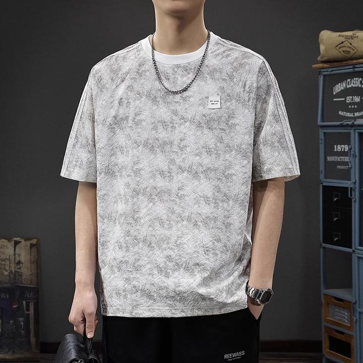 美式重磅扎染短袖t恤男复古宽松大码2025夏季新款凉感半袖体恤潮