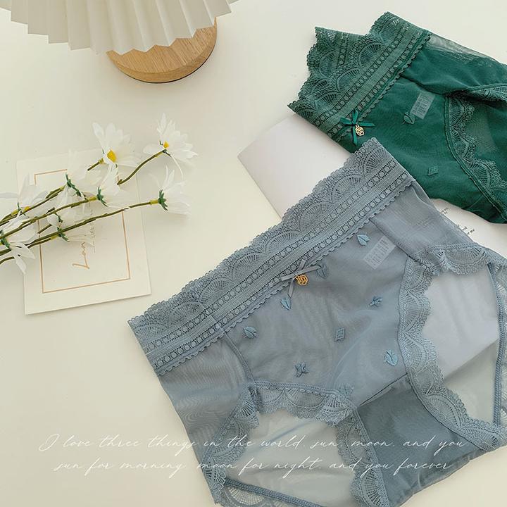 宫廷风高腰刺绣网纱蕾丝内裤女士性感超薄无痕三角裤夏季透气舒适