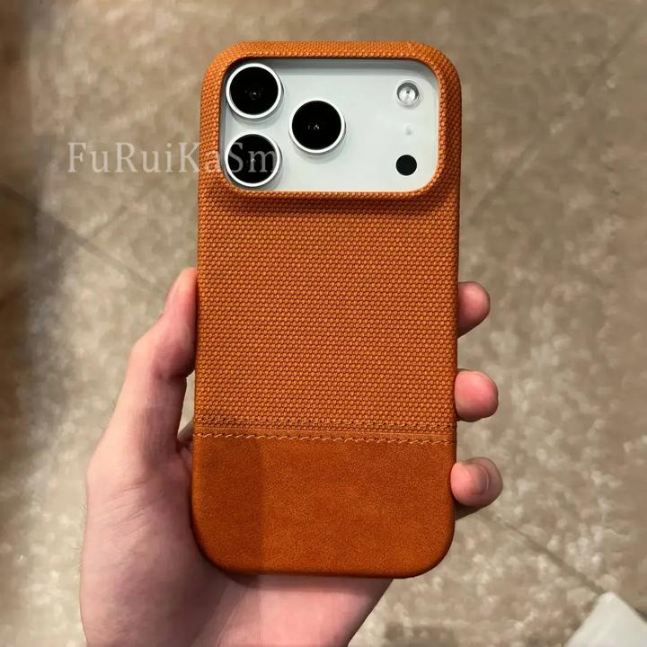 适用苹果17promax手机壳磁吸素皮拼接编织纹16pro防摔小众保护套