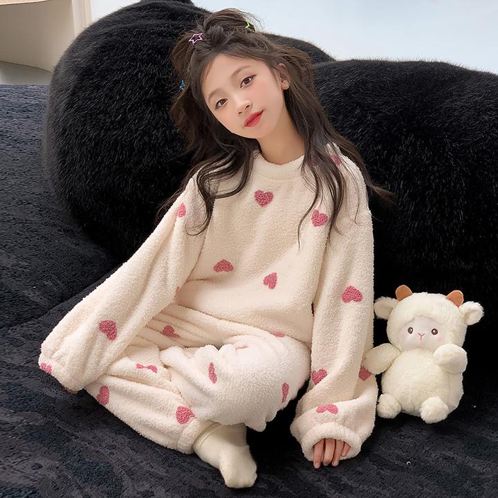 女童睡衣冬2025新款儿童珊瑚绒女孩大童秋冬加绒加厚法兰绒家居服