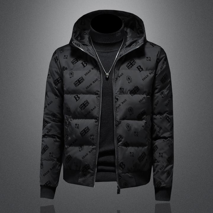斯狄奈勒90白鸭绒欧洲站印花羽绒服男士连帽外套加厚潮牌冬季短款