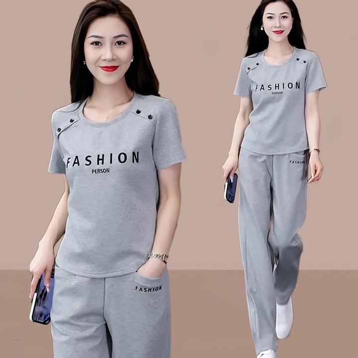 运动套装女夏季2025新款休闲运动服套装时髦气质短袖阔腿裤两件套