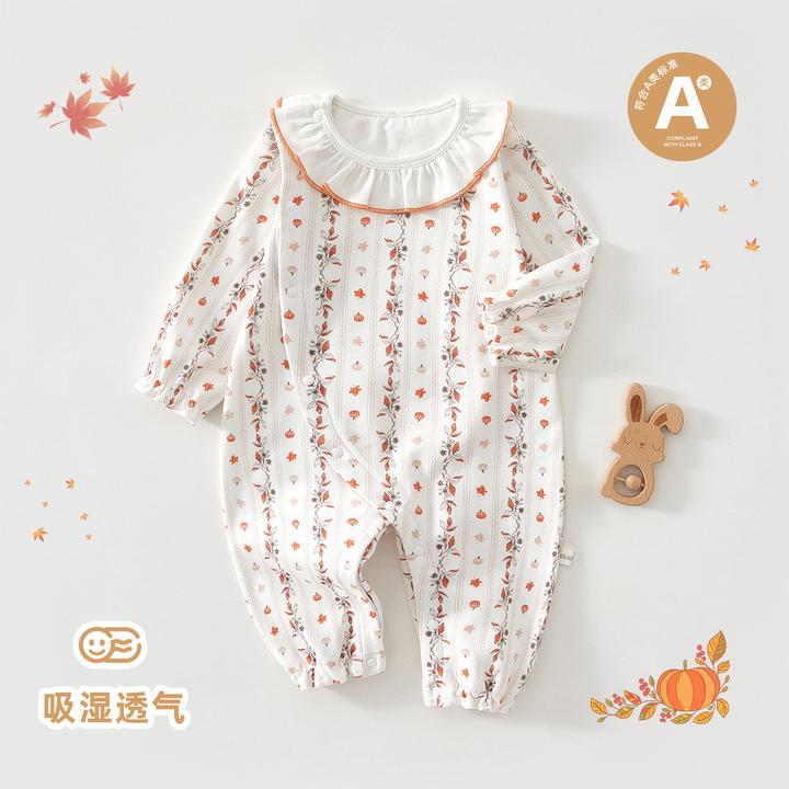 婴儿连体衣春秋款纯棉哈衣爬服女宝宝衣服公主风周岁礼春装睡衣