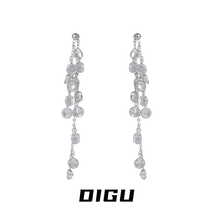 嘀咕家 铜合金合成锆石耳饰 氛围感双层流苏耳环女前后式耳钉耳饰