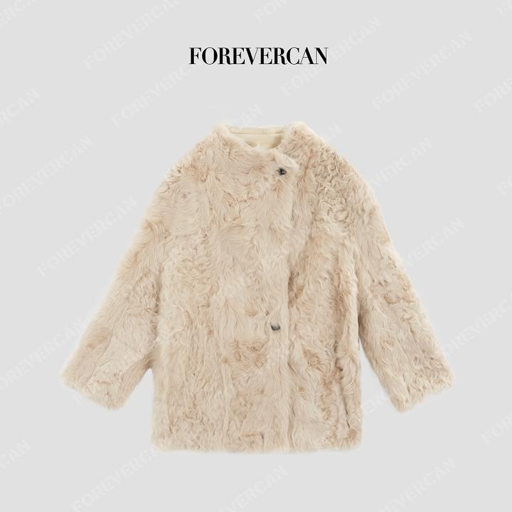 FOREVERCAN“伯尔尼”小湖羊皮毛一体廓形皮草外套 FC57619