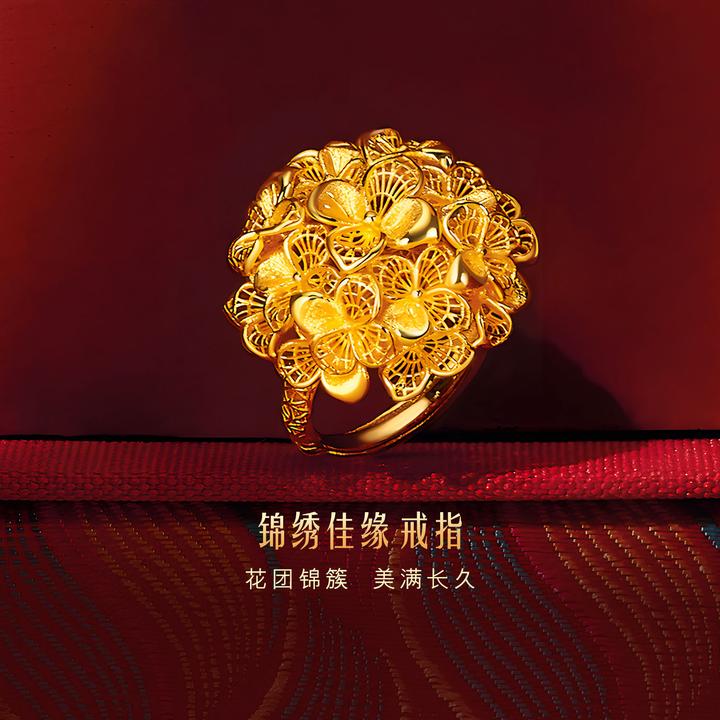 铜合金戒指 金色花丝锦绣佳缘戒指女繁复奢华花团锦簇指环婚精美