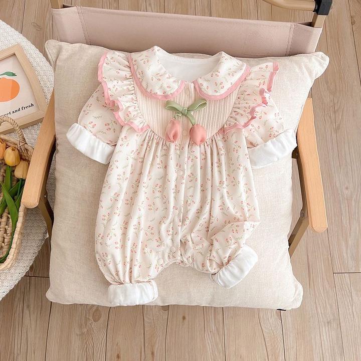 女宝宝婴儿超萌春秋装连体衣新生儿外出洋气公主双层哈衣爬服