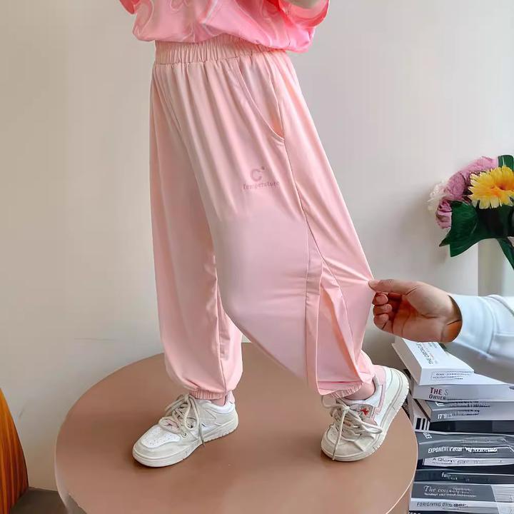 女童夏季薄款纯色夏季长裤中小童薄款百搭2024夏季新款防蚊休闲裤