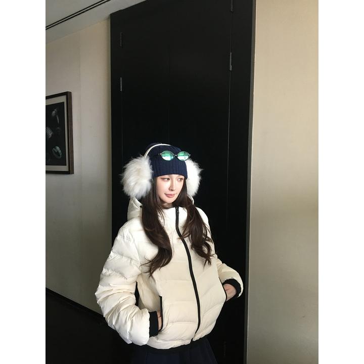 韩系简约连帽排骨棉服女冬季新款轻薄修身显瘦棉衣高级感保暖棉袄