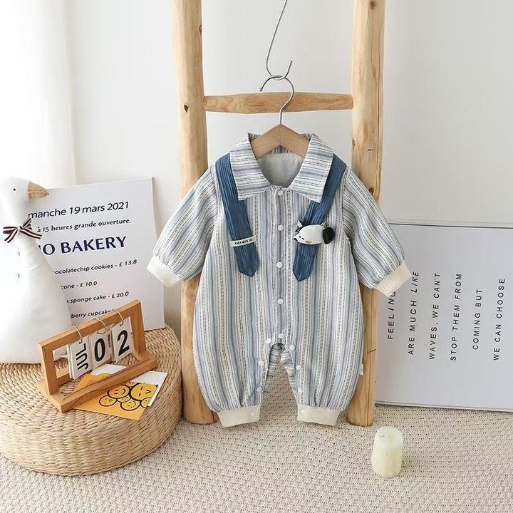 宝宝春装衣服婴幼儿韩版长袖条纹哈衣新生儿连体衣爬服外出服