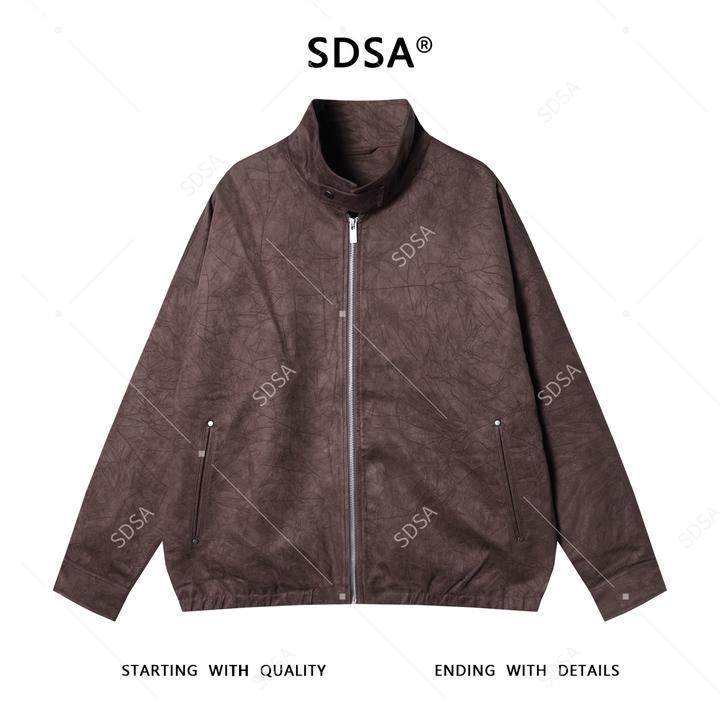 SDSA男士秋冬新款痞帅男装复古褶皱拉链立领夹克外套宽松时尚上衣