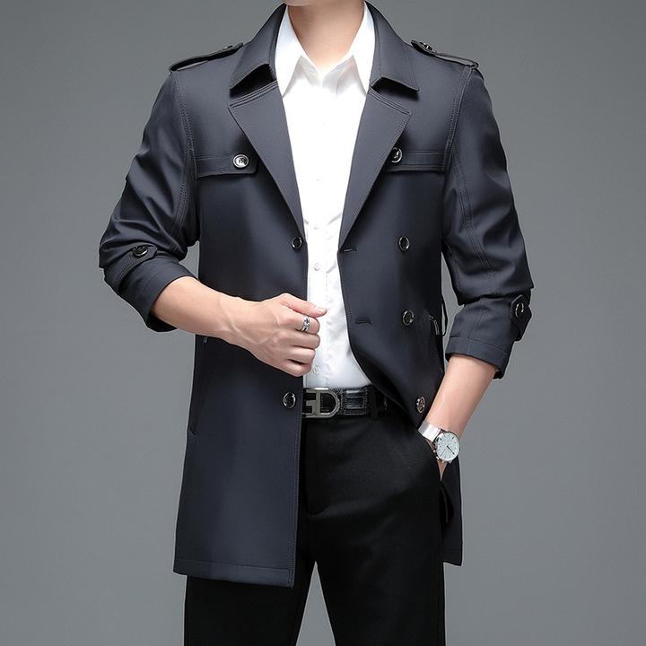 男士新款时尚西装领风衣商务休闲秋冬季中长款外套男一件发排扣